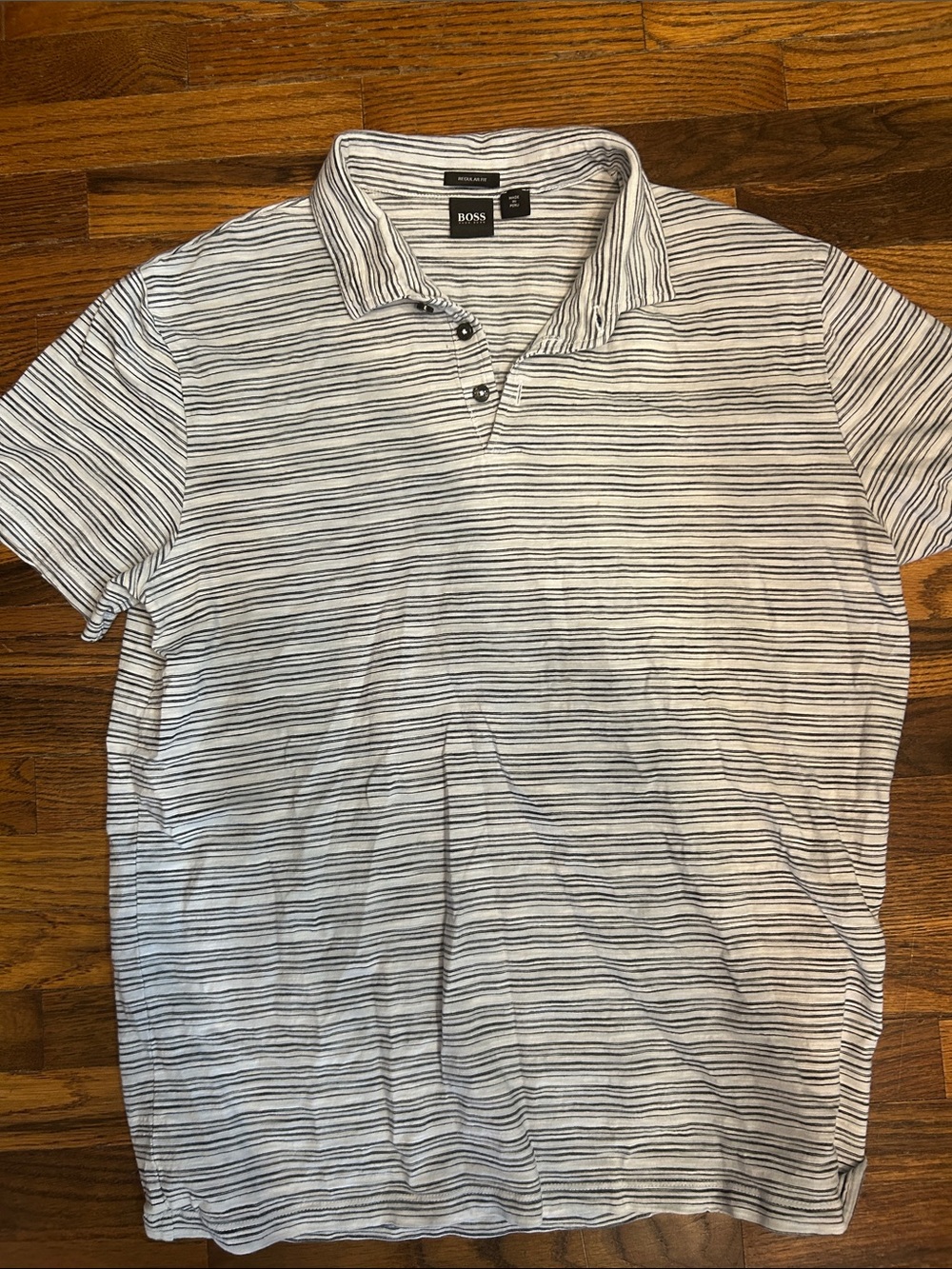 BOSS White Polo with Thin Black Stripes